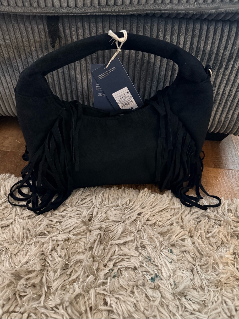 Universal Thread Black Suede Fringe Hobo Shoulder Bag